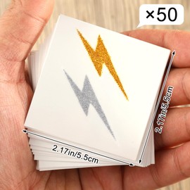 Cholemy 50 Sheets 100 Pcs Glitter Lightning Bolt Temporary Tattoos Metallic Gold and Silver Lightning Bolt Stickers 2 x 2 Inches Removable Apparel Accessories for Birthday Party Favor Decorations