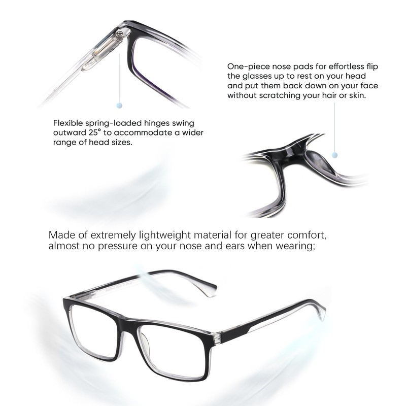 Missfive 2-Pack Mens Light Multifocus Progressive Reading Glasses Blue Light