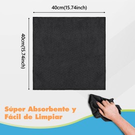 Trapos de Cocina, Paños de Microfibra 12PCS, Cleaning Cloth 40 x 40 cm, Toallas de Microfibra Limpieza, Súper Absorbente, Lavable y Reutilizable, Trapo Microfibras para Cocina、Automóvil、Vidrios-Negro
