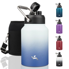 Konokyo Half Gallon Jug with Handle,64 oz Insulated Water Bottle with Carrying Pouch,Double Wall Vacuum Stainless Steel Metal Bottle,Sky