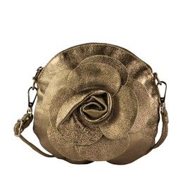 modamoda de T225 Women's Leather Shoulder Bag Evening Bag Clutch Flower Small Handmade in Italy, Antique gold metallic