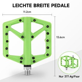 Mountain Bike Pedals, Non-Slip MTB Pedals Made of Nylon Fibre, 9/16 Inch Bicycle Pedals, Lightweight and Wide Flat Platform Pedals for Road Mountain BMX MTB (Green)