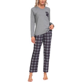 MoFiz Women Pajama Sets Long Sleeve Couples Matching Pajamas Soft Sleep Sets Lightweight Loungewear Sleepwear Nightwear Sets Christmas Holiday PJs Black Plaid Pants with Pockets 2XL