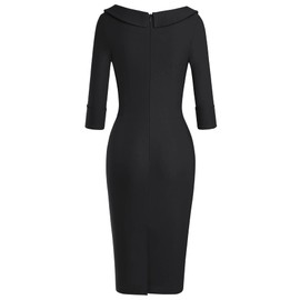 MUXXN Women's V Neckline Plus Size Dresses Half Sleeve Split Fitted Business Wear to Work Dress (Black XL)