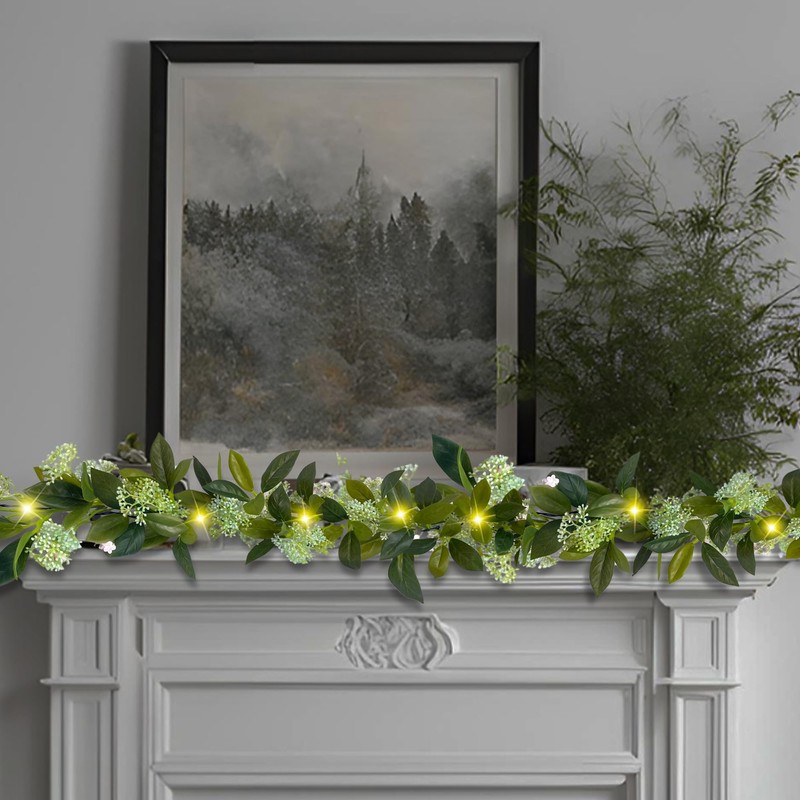 Greenery Garland for Mantle with Lights – Battery Operated Vine