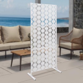 Outdoor Metal Privacy Screen with Stand, 35.4" W x 75" H Freestanding Metal Slatted Decorative Privacy Screen and Panels for Patio Garden Balcony Porch (White Rectangular)