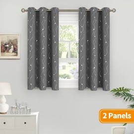 BGment Short Blackout Curtains 54 inch Length for Small Windows, Grommet Thermal Insulated Drapes for Bedroom with Wave Line and Dots Printed, 2 Panels, Each 38 x 54 Inch, Dark Grey