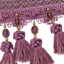 3yards Pom Pom Curtain Fringe Trim Beads Ball Tassel Trimming Sewing Ribbon Upholstery Fabric (Purple)