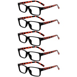 Eyekepper Vintage Reading Glasses for Men - 5 Pack Spring Hinges Classic Readers - Black Frame with Tortoie Arms +2.25