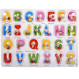 Alphabet Puzzle Wooden for Toddlers 3+ Years Old - Montessori ABC Learning Toy with Letter Blocks & Wooden Board - Preschool Educational Toy for Boys & Girls - Early Literacy & Fine Motor Skills