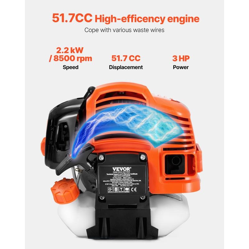 VEVOR String Trimmer, 51.7CC 2-Stroke, Gas Powered Weed Wacker, 16.9"