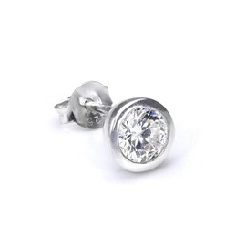 Sterling Silver 7 mm CZ Crystal Rubover Men's Stud Earrings | Round and Clear, Sterling Silver, Crystal