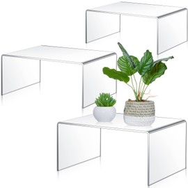 RattanView 3 Pcs Extra Large Acrylic Display Risers 12'' 11'' 10.25'' Clear Acrylic Shelf Riser Display Stands 5 mm Thick Rectangular for Collectibles Figures