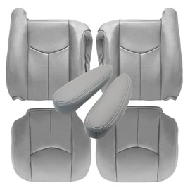 SecosAutoparts Driver & Passenger Bottom & Top Lean Back & Armrest Leather Seat Covers Gray Compatible with Chevy/GMC Tahoe Suburban Avalanche Yukon Silverado Sierra 2003 2004 2005 2006