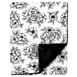 Hudson Baby Unisex Baby Plush Blanket with Furry Binding and Back, Black Toile, One Size