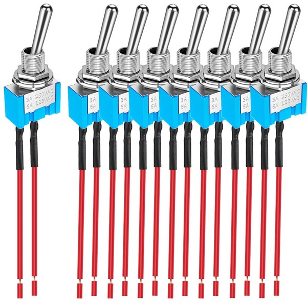 Kiligen 8pcs SPST Pre-wired Mini Toggle Switch, Mini ON/OFF Switch,