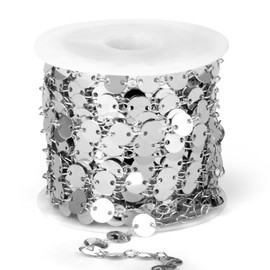 16.5FT Gold Sequin Chain Roll, 6mm Silver Plated Brass Sparky Link Chains Spool Bulk for Jewelry Making Necklace Bracelet