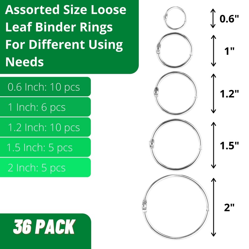 Mr. Pen- Binder Rings, Loose Leaf Binder Ring, 36pc, Assorted