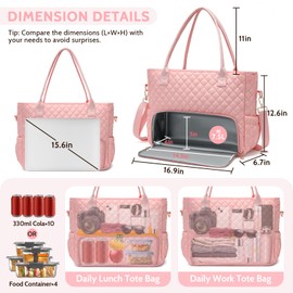 AHHZOOPLL 2-in-1 Lunch & Laptop Tote Bag｜15.6" Work Bags for Women｜Water-Resistant Polyester Casual｜Insulated Leakproof Lunch Compartment｜Teacher Nurse Bag｜Laptop Briefcase for Office Travel｜Pink