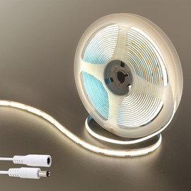 Clearhill 12V COB 480LED Strip Lights,16.4FT/5M（No Power Supply）,Natural White 4000K,480LEDs/M,with 5521DC Male and Female Connectors,8mm Width,CRI90,Electroplated Double-Sided Panel,IP20,for Indoor