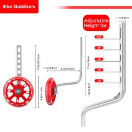 BALLSHOP Kids Cycling Training Wheels Bike Stabilisers Support Wheel Adjustable Mute Flash Wheels for 12 14 16 18 20 inch Kids Bike (1 Pair Red)