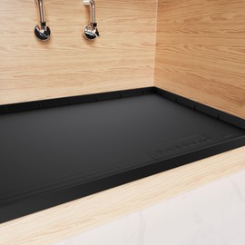 Under Sink Mat for Bathroom Waterproof, 28" x 19" Silicone Cabinet Liner, Fit 30" Standard Cabinet, Shelf Liner Under Sink Liner Kitchen Bathroom, Under Sink Organizer Protector (Black)