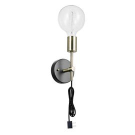 GLOBE Electric Owen 1-Light Plug-in or Hardwire Wall Sconce, Antique Brass Socket, Dark Bronze Cloth Cord 51371, Bulb Not Included