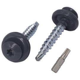 (Pack of 60 pcs) Metal Roofing Torx Screws, 4.8 x 35 mm Painted Self-Drilling Screws With EPDM Washers, Sheet Metal Screw (60, Graphite Grey RAL 7024)