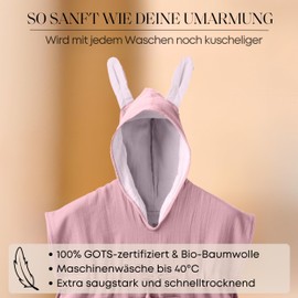 Mababu Children's Bathrobe with Hood, Baby Bathrobe, 100% GOTS, Children's Bathrobe for Girls and Boys, Dusty/Pink