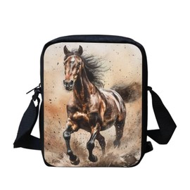Binienty Brown Running Horse Mini Crossbody Bag for Womens Girls Animal Print Shoulder Handbags Teens School Messenger Bag Sling Bag for Travel,Shopping