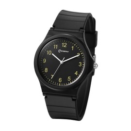 Aroncent Sports Silicone Wrist Watch: Waterproof Nurse Watch with Second Hand Easy Read Arabic Numeral Dial and Silicone Strap for Students Women Men - Analog Quartz Movement Unisex - Black