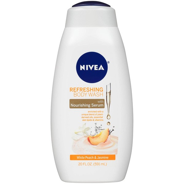 NIVEA Refreshing White Peach and Jasmine Body Wash - with Nourishing Serum - 20 Fl. Oz. Bottle