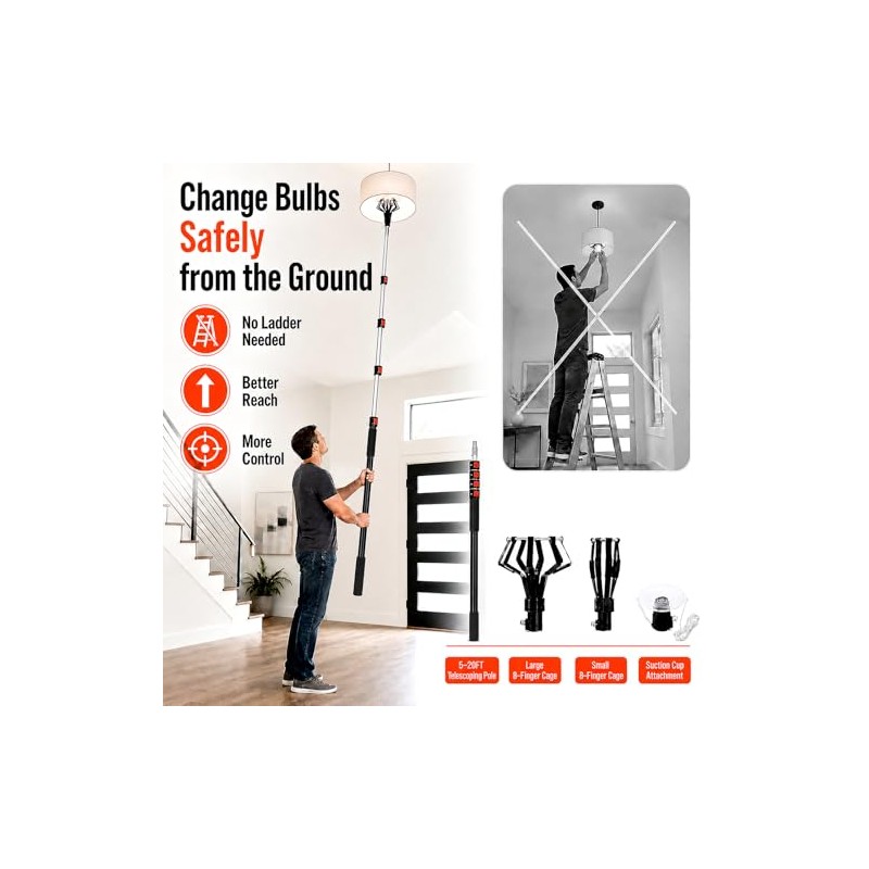 Kyxeuo Telescoping Light Bulb Changer for High Ceilings ，26FT Reach,
