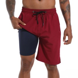 Mens Swim Trunks with Compression Liner, Mens Bathing Suit Mens Swimming Trunks 9 inch inseam Mens Board Shorts Swimwear with Zipper Pockets, 4 Way Stretch Beach Shorts Quick Dry Swimsuits, XL