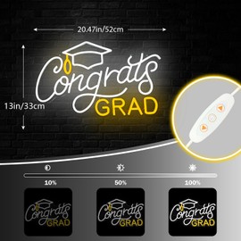 OvoNinn Larger Congrats Grad Neon Signs for Wall Decor Large Neon Lights for Bedroom Adjustable Graduation Led Signs Class of 2025 Party Graduation Gift for Room Dorm Backdrop Decor,20.47 * 13 Inch
