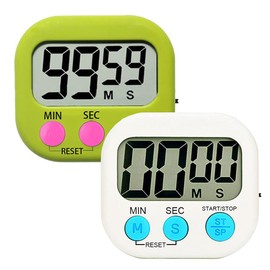 Kitchen Timer Digital for Teachers Kids Cooking with Magnetic and ON/Off Switch and Count Up Countdown, Stopwatch Timer with Stand/Hook, Simple Operation, 2 Pack, White and Green
