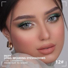 evpct Eye Shadow Quad Palette Makeup, Cyan Festival Forest Dark Green Glitter Shimmer Metallic Matte High Pigment Mini Eyeshadow Palette for older Women, Smudge Proof Vegan Cruelty-free, Green Series