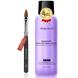 Morovan Monomer Acrylic Nail Liquid 4 oz: Acrylic Liquid Monomer for Acrylic Powder Acrylic Nail Extension with Acrylic Brush for Beginners DIY at home Non-Yellowing
