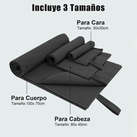 SAN KARA Toallas Deportivas de Microfibra (3 PCS) - Toallas Microfibra Secado Rápido, Ligeras para Viaje, Playa, Natación, Yoga y Gimnasio - Negro