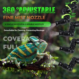 Moongiantgo Reptile Humidifier - Reptile Misting System with 4PCS 360°Adjustable Single Nozzles & 2PCS Double Nozzles and Timer Socket - Reptile Mister for Terrarium Lizard Chameleon Snake Frog Turtle