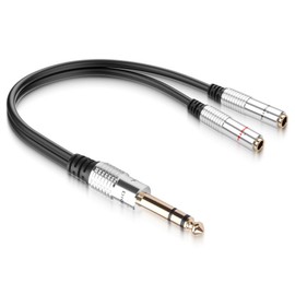 JSADZKJ 1/4" TRS Interconnect Audio Cable, 1/4 Stereo Male to Dual Stereo Female Y Splitter Audio Cable,Gold Plated 6.35mm Audio Extension Adapter Cable for Bass, Keyboards, Mixer, Guitar etc-20CM