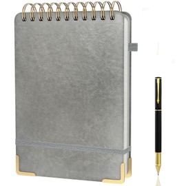 Mousbull A5 Top Spiral Notebook, Large Leather Hardcover Top Bound Steno Pads, 240 Pages 100 gsm Thick Lined Paper Left Handed Notebook Journal for Work, School, Meeting Writing - Gray, 5.9" x 8.5"
