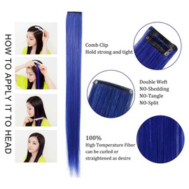 ECOCHARMS 12PCS Colored Clip in Hair Extensions Sapphire Blue Wig Straight Hair Extensions Clip in for Woman Multi-Colors Party Highlights Hairpieces(Blue)
