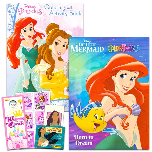 Little Mermaid Coloring Book Set - 2 Jumbo My Little Mermaid Activity Books with Pocahontas Stickers, Sofia The First Stickers, and More | Princess Ariel Coloring Bundle for Girls