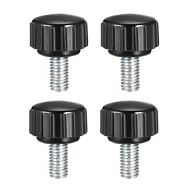 sourcing map 4pcs Knurled Clamping Knobs M5 x 10mm Metric Zinc Plated Carbon Steel Male Thread Thumb Screw on Type 16mm Plastic Round Head Threaded Hand Bolt Stud Knobs Black