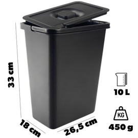 KADAX Rubbish Bin for Waste Separation, 10 Litres, Waste Bin with Movable Handle, Plastic Waste Sorter, Universal Waste Bin, Rubbish Bin (Black, 10L)