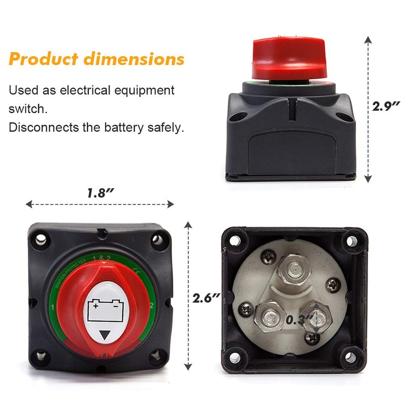 1-2-Both-Off Battery Switch 12V-60V Battery Disconnect Master Cut Shut Off