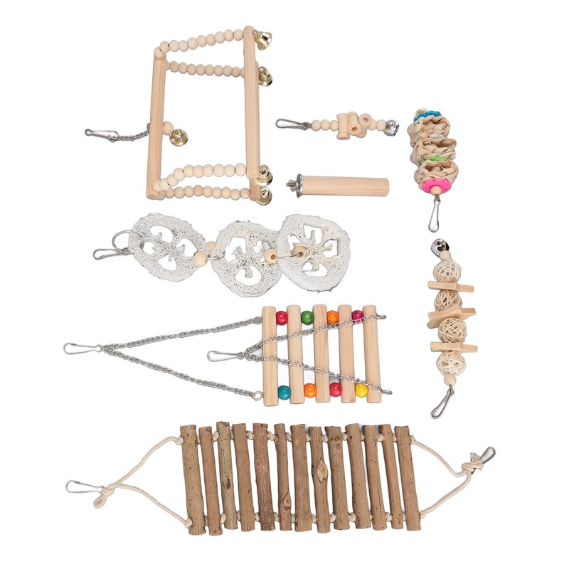 8pcs Parrot Chewing Toy Shredding Foraging Toys Climbing Ladder Cage
