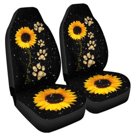 Bulopur Gold Sunflowers Dog Paw Car Seat Covers for Women Men, Seat Protector Auto Decorations Accessories for SUV Truck Vans Sedans