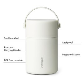 VINSUN Thermal Food Flask 800ml with Folding Spoon - Stainless Steel Food Container, Leakproof Soup Flask, Wide Mouth Insulated Food Jar for Hot or Cold Food